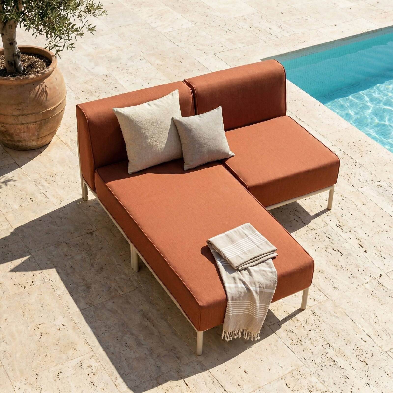 Sofá modular de exterior para 2 personas con 1 sillón y 1 chaise longue