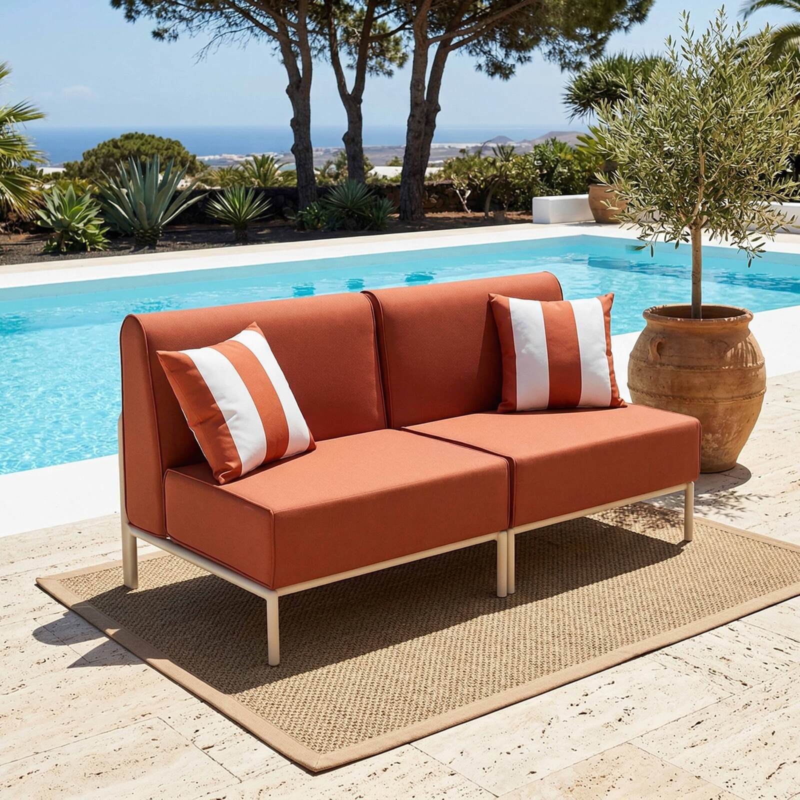 Sofá modular de exterior para 2 personas con 2 sillones