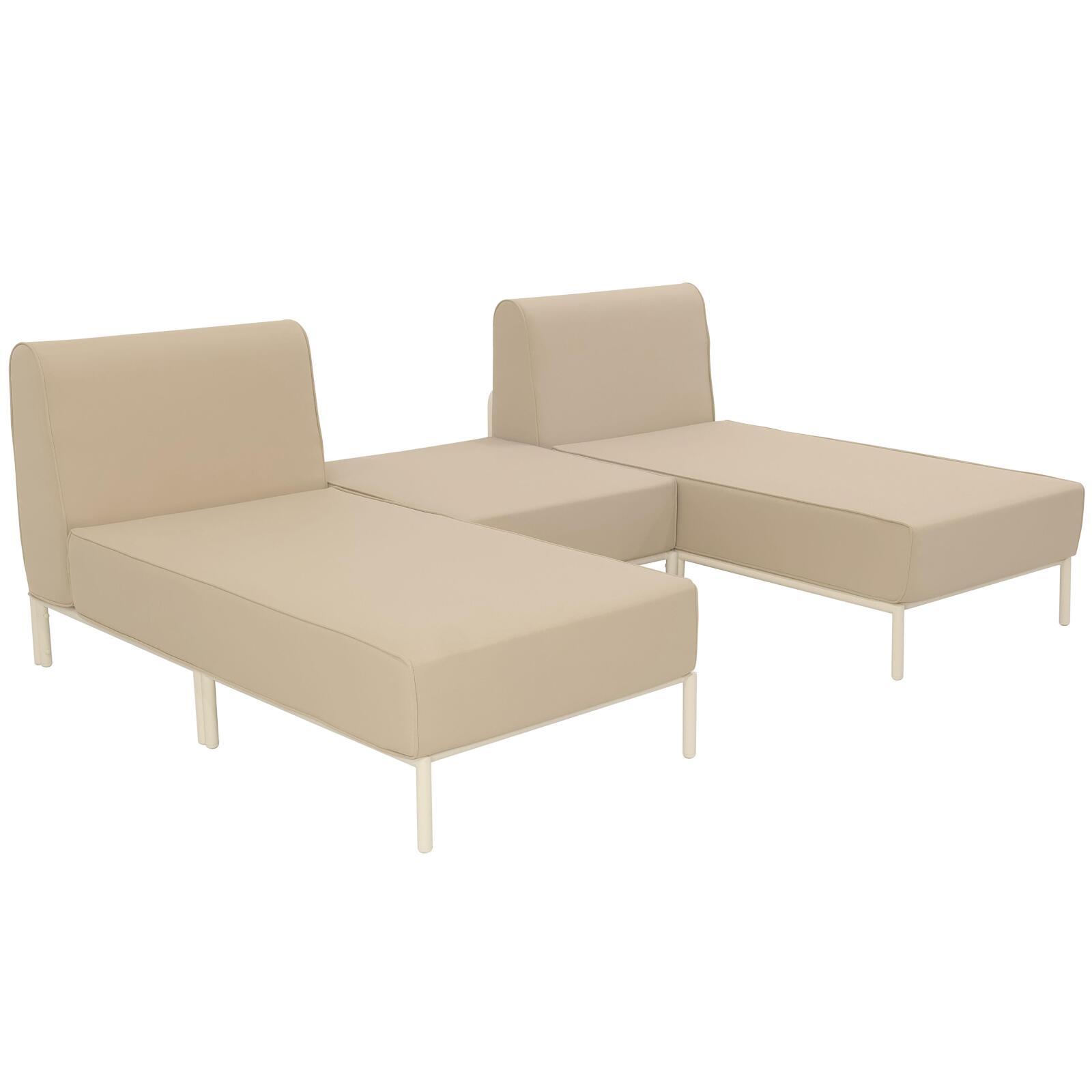 Sofá modular de exterior para 3 personas con 2 chaise longues y 1 puf