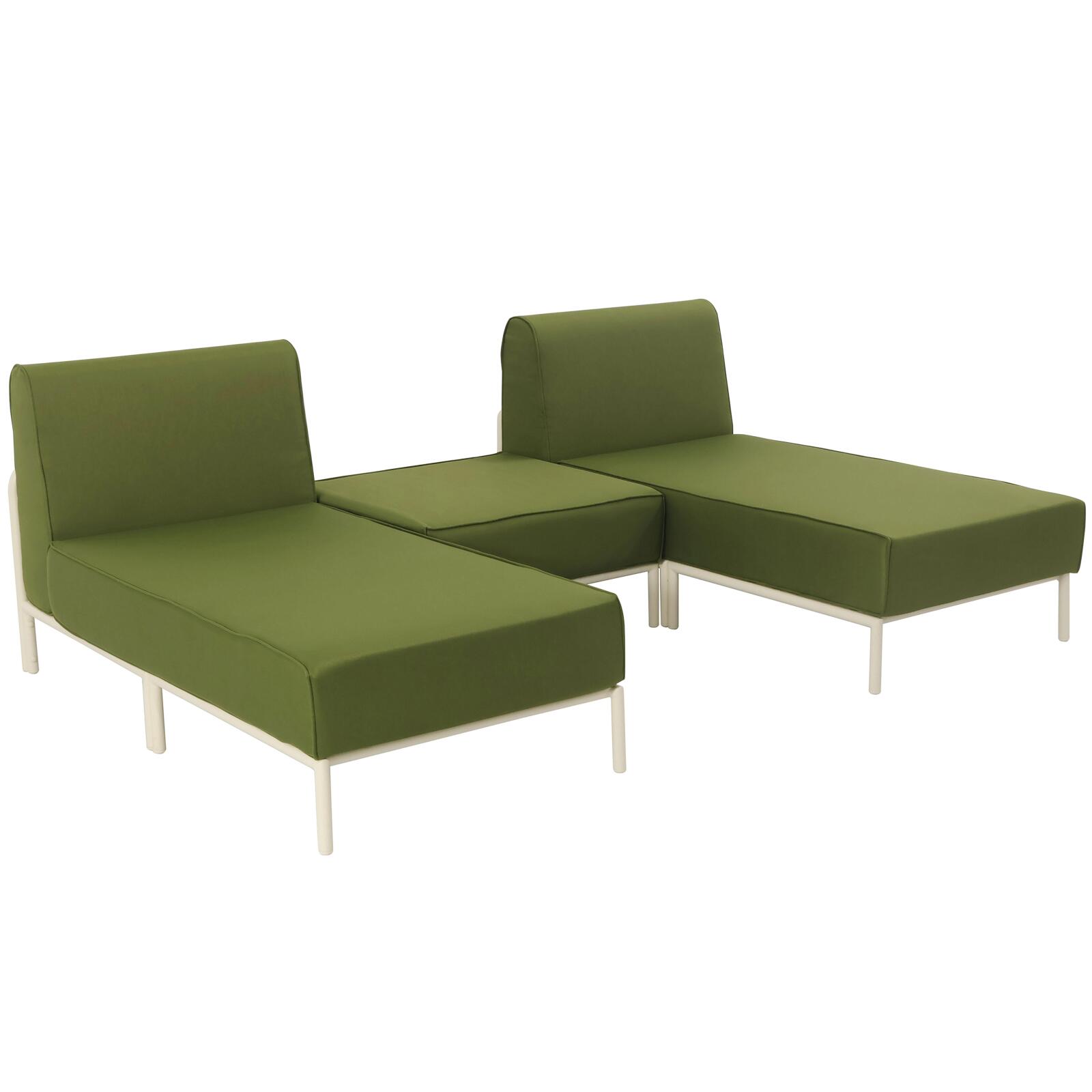 Sofá modular de exterior para 3 personas con 2 chaise longues y 1 puf