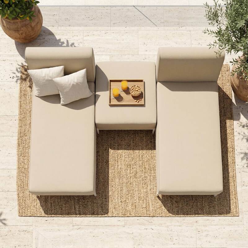 Sofá modular de exterior para 3 personas con 2 chaise longues y 1 puf (2/7)