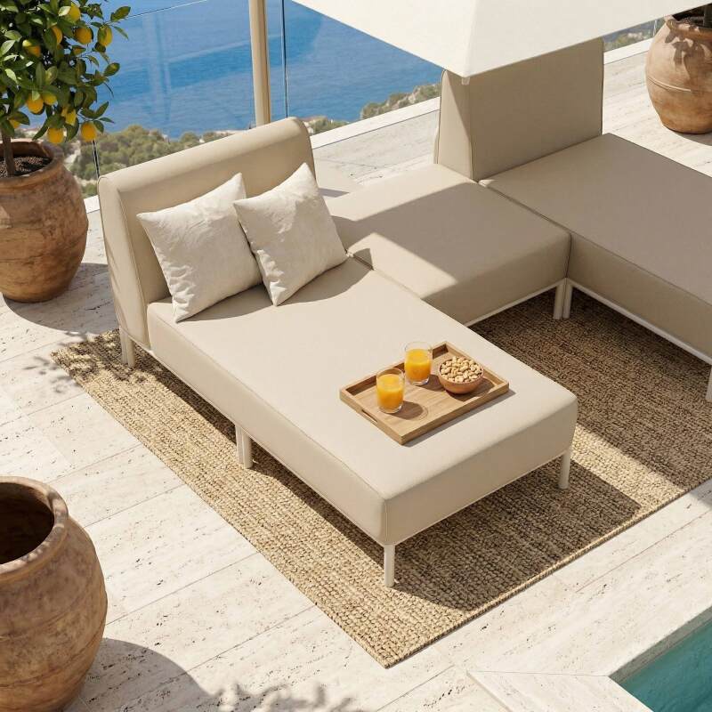 Sofá modular de exterior para 3 personas con 2 chaise longues y 1 puf (3/7)