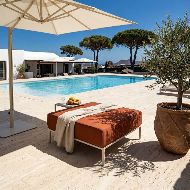 Sofá modular de exterior para 3 personas con 2 chaise longues y 1 puf (6/7)