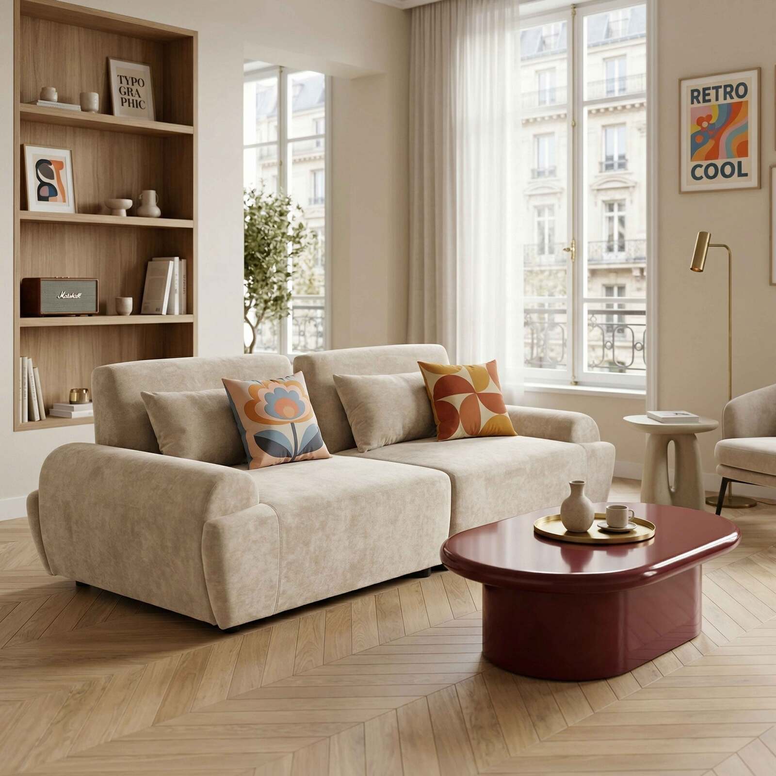 Sofá modular de 2 plazas de tela con cojines