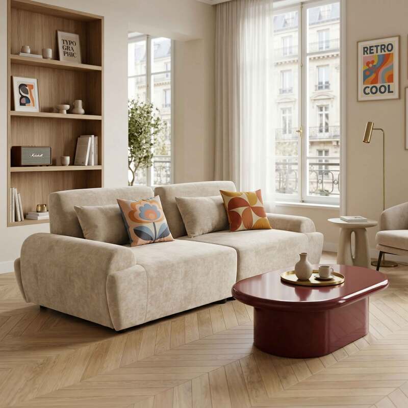 Sofá modular de 2 plazas de tela con cojines