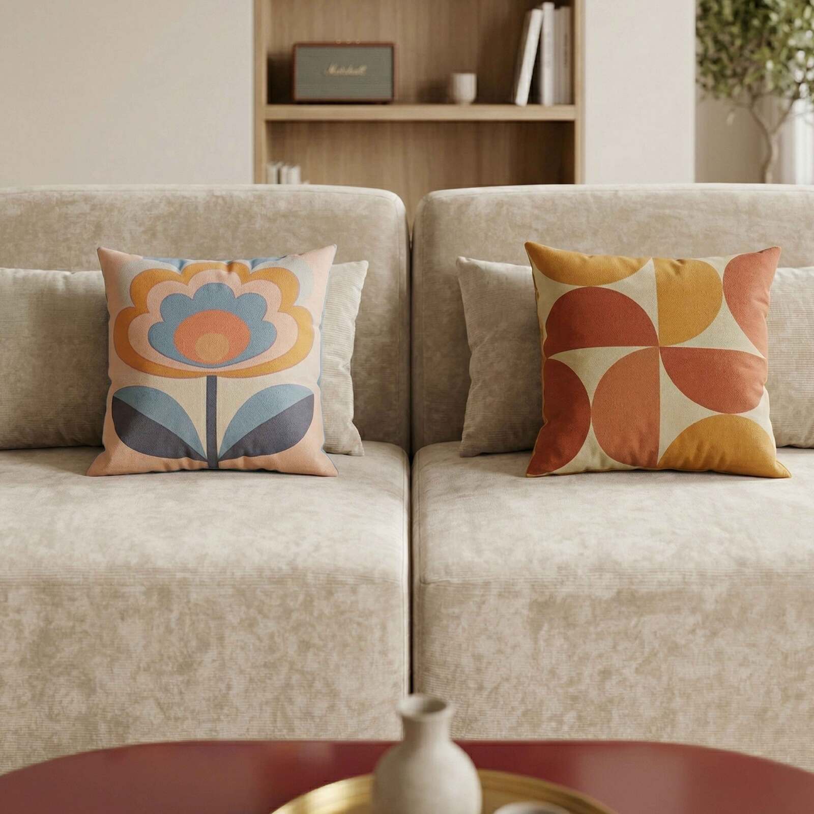 Sofá modular de 2 plazas de tela con cojines