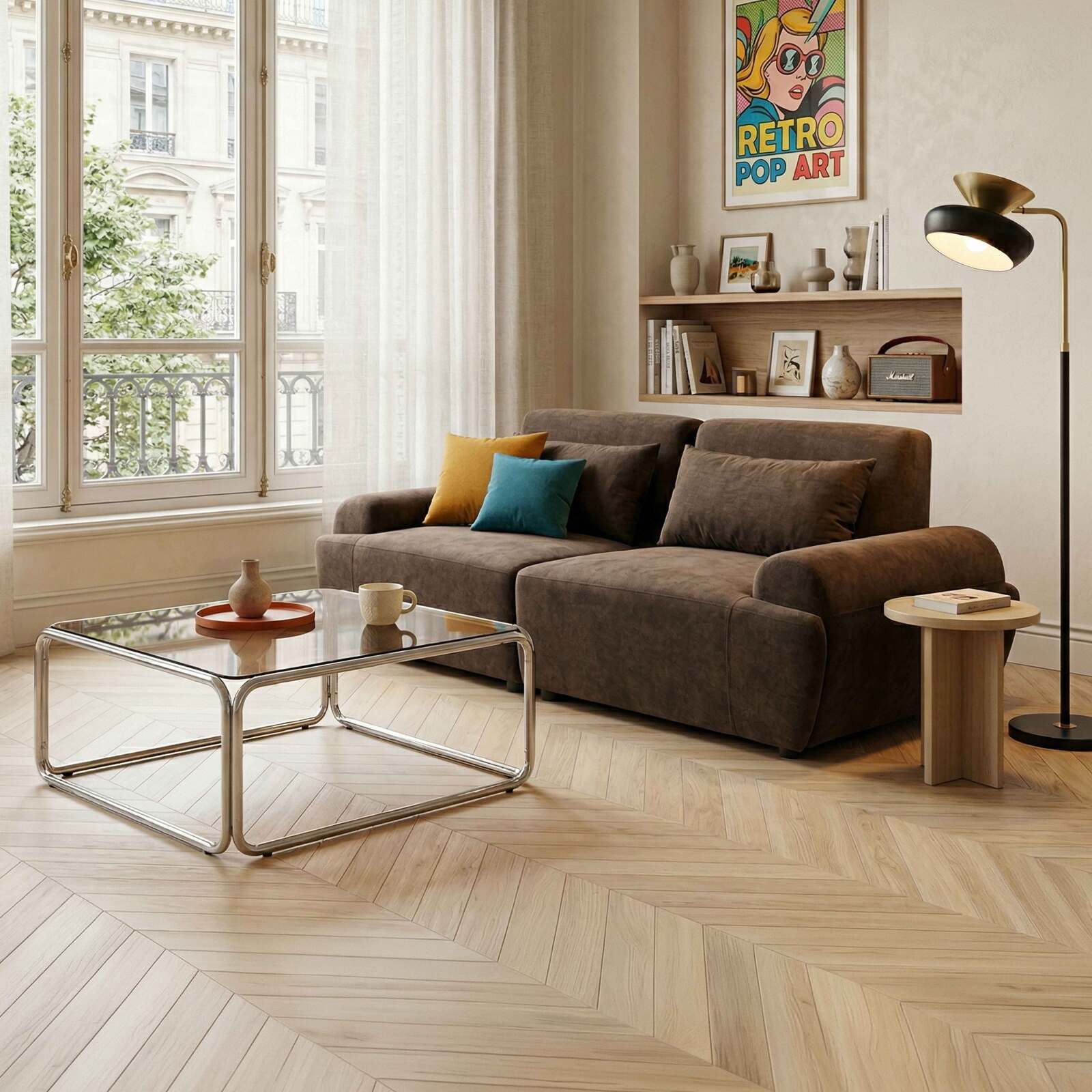 Sofá modular de 2 plazas de tela con cojines