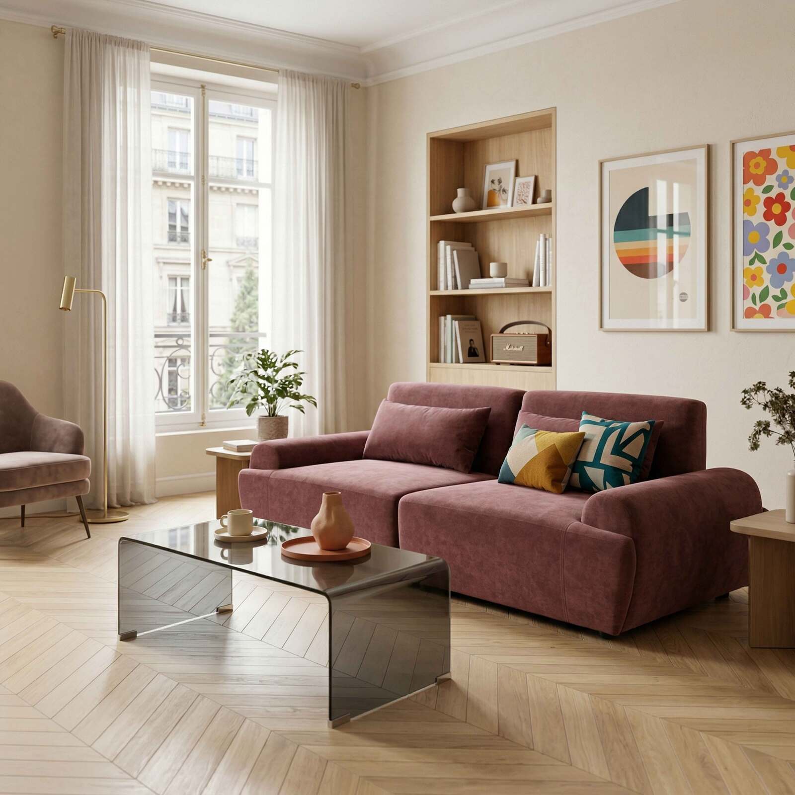 Sofá modular de 2 plazas de tela con cojines