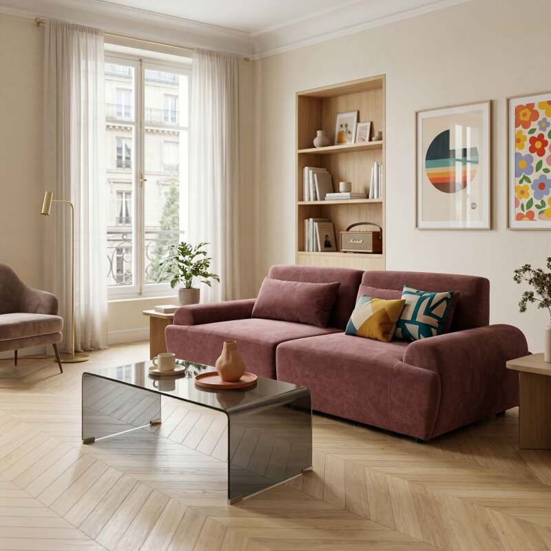 Sofá modular de 2 plazas de tela con cojines