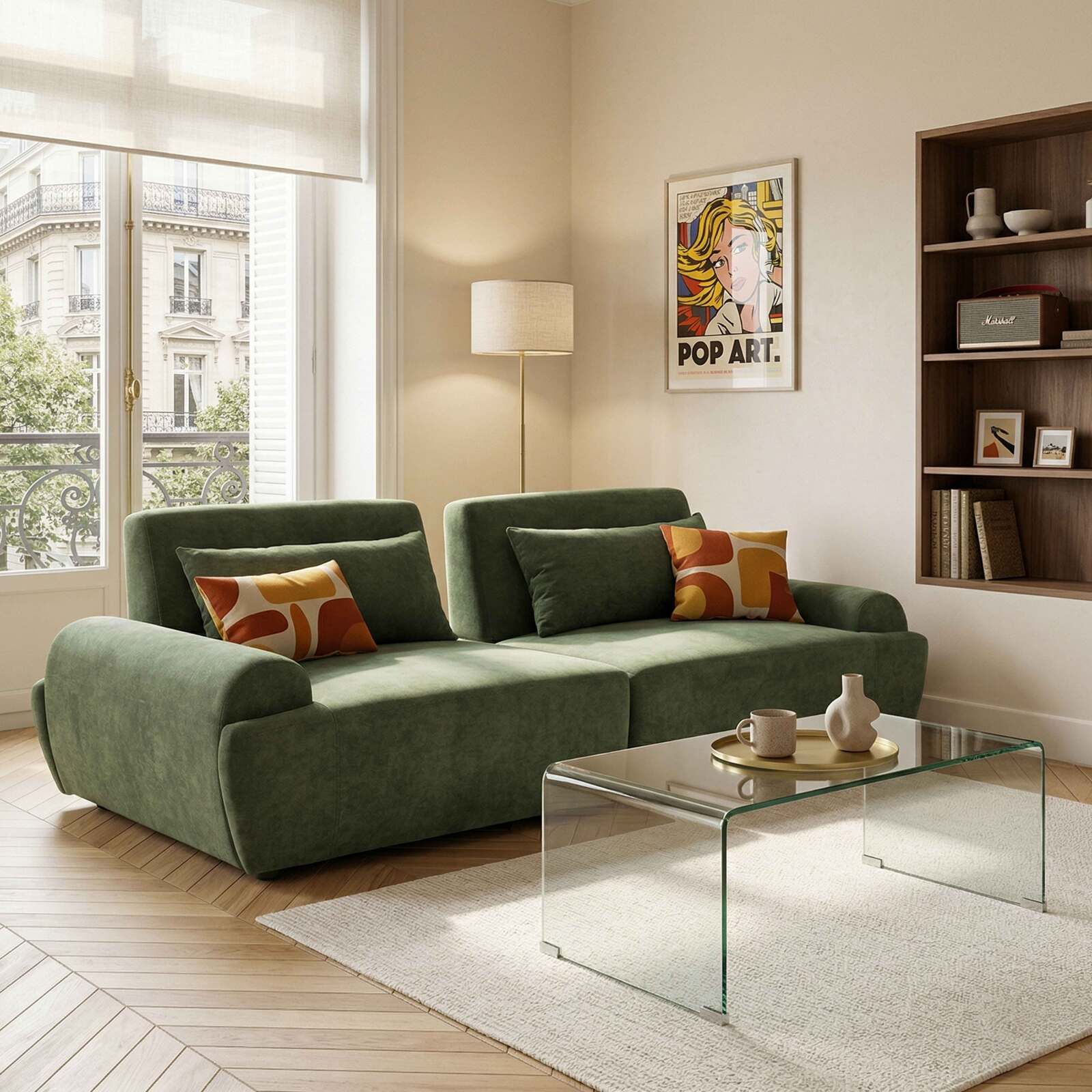 Sofá modular de 2 plazas de tela con cojines