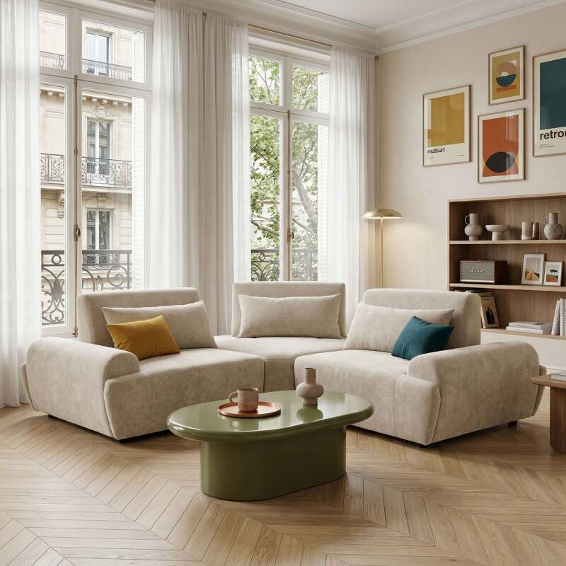 Sofá modular esquinero de 3 plazas de tela con cojines