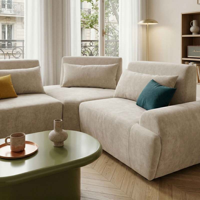 Sofá modular esquinero de 3 plazas de tela con cojines (2/8)