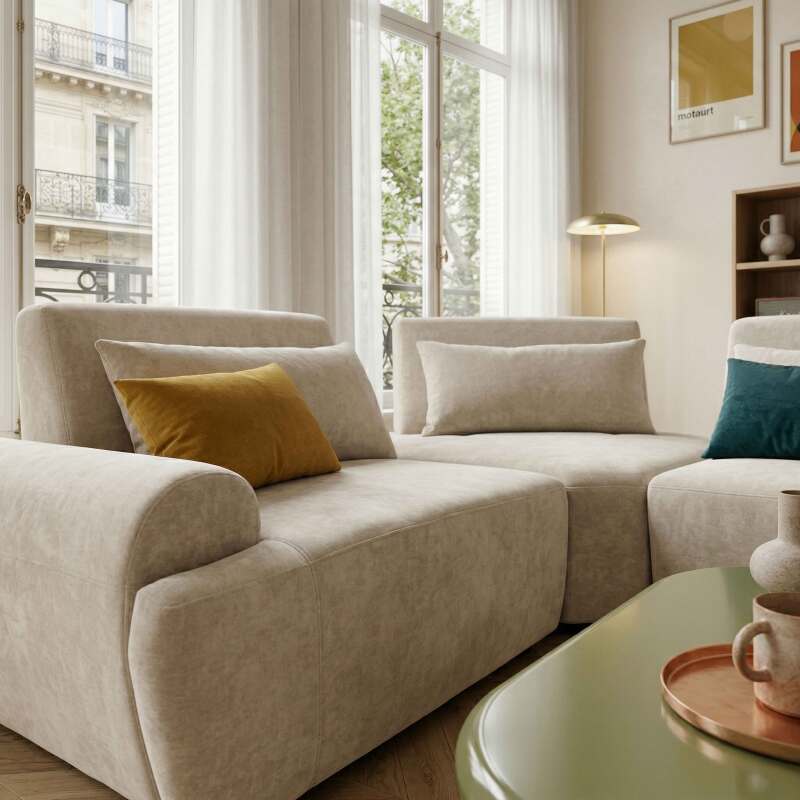 Sofá modular esquinero de 3 plazas de tela con cojines (3/8)