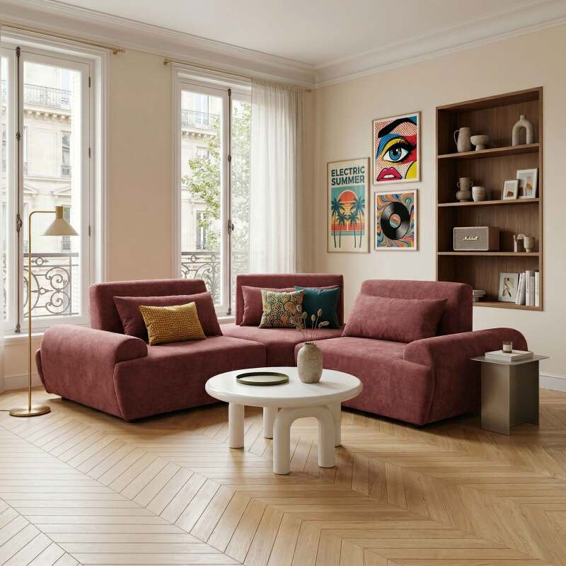 Sofá modular esquinero de 3 plazas de tela con cojines (8/9)