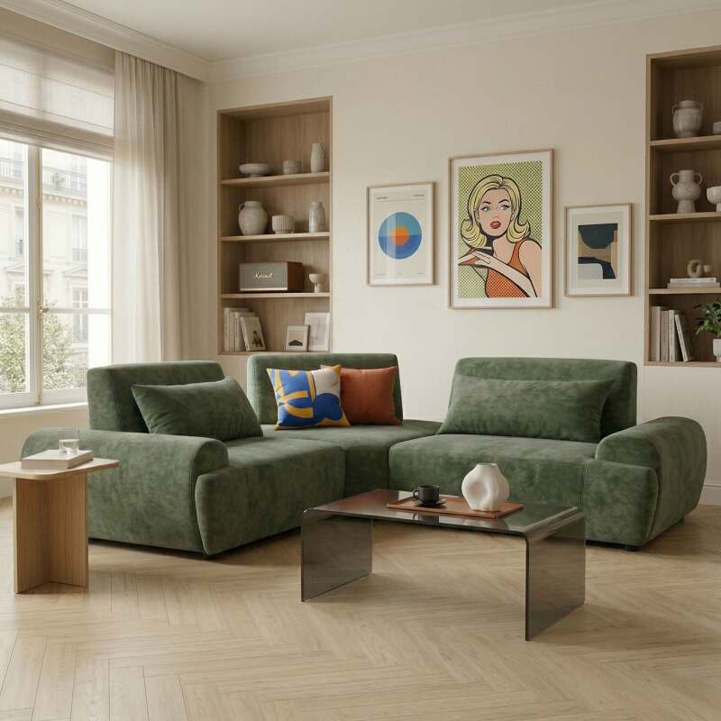 Sofá modular esquinero de 3 plazas de tela con cojines (2/8)