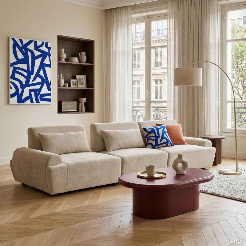 Sofá modular de 3 plazas de tela con cojines (7/9)