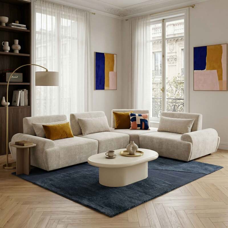 Sofá modular esquinero de 4 plazas de tela con cojines (8/9)