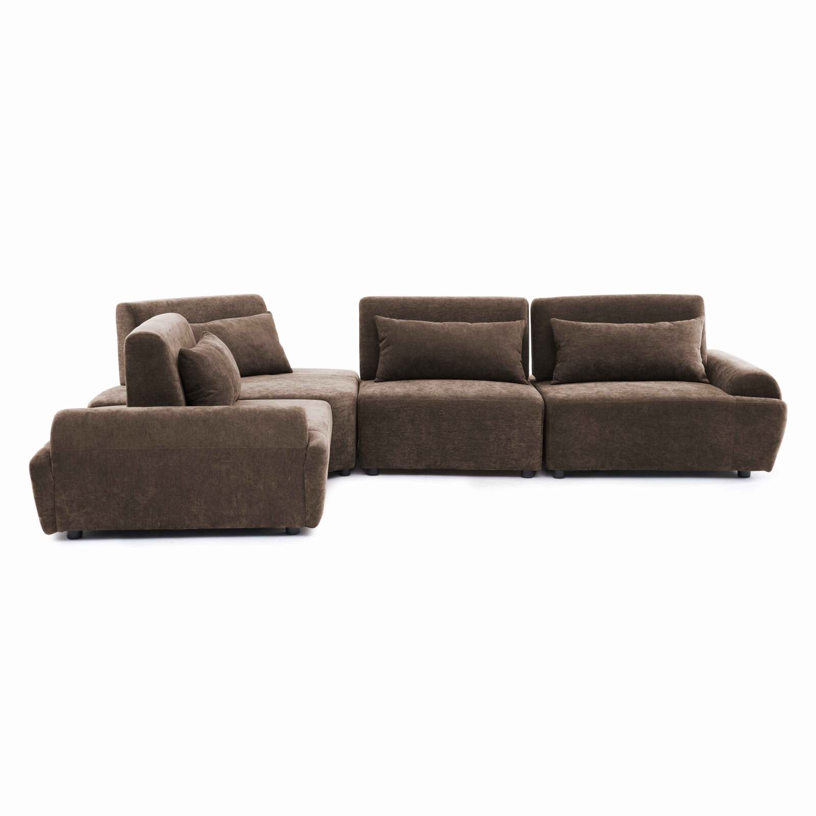 Sofá modular esquinero de 4 plazas de tela con cojines