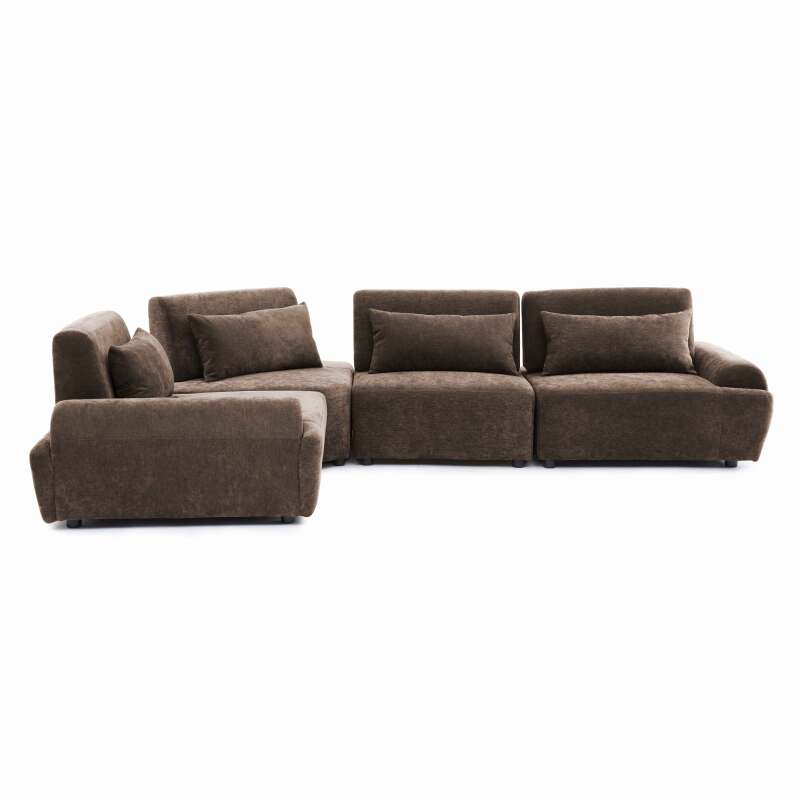 Sofá modular esquinero de 4 plazas de tela con cojines