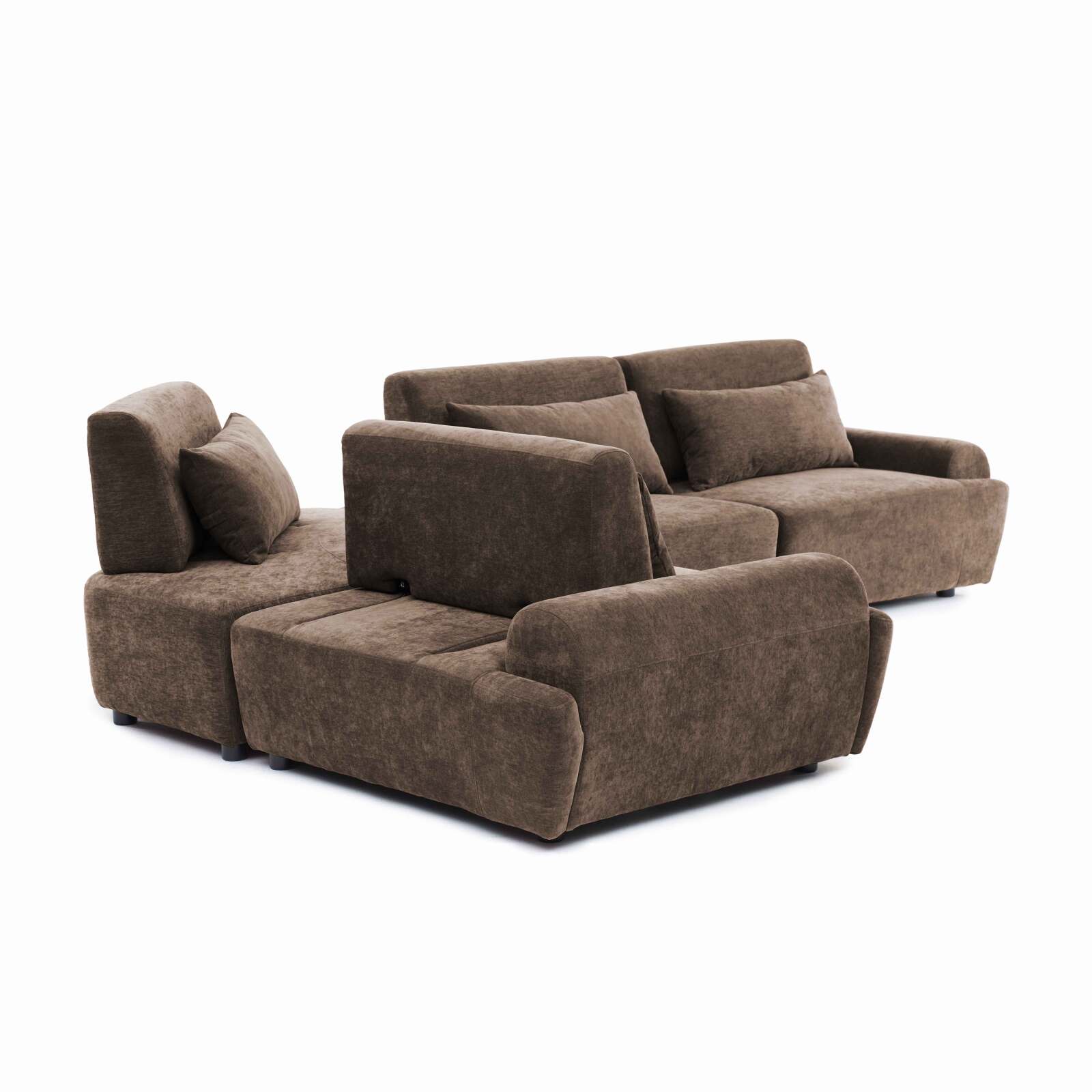 Sofá modular esquinero de 4 plazas de tela con cojines