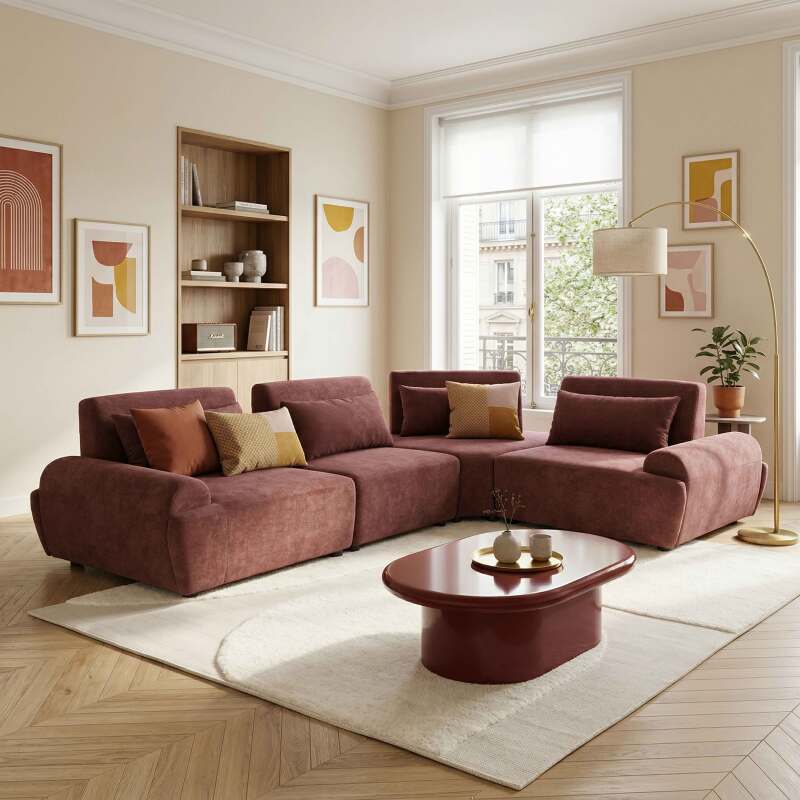 Sofá modular esquinero de 4 plazas de tela con cojines (7/9)