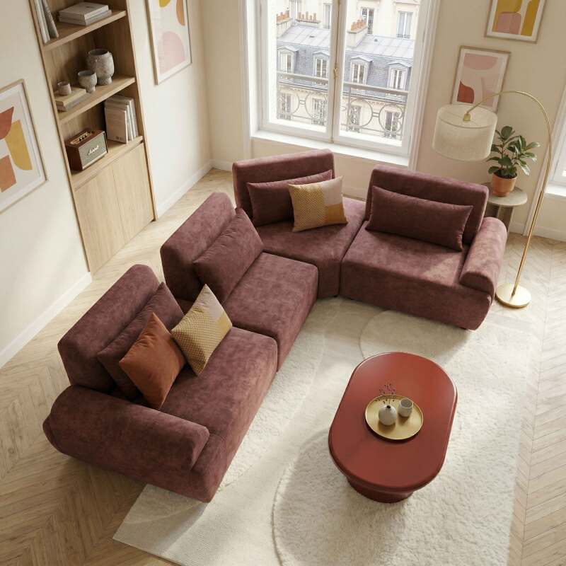 Sofá modular esquinero de 4 plazas de tela con cojines (8/9)