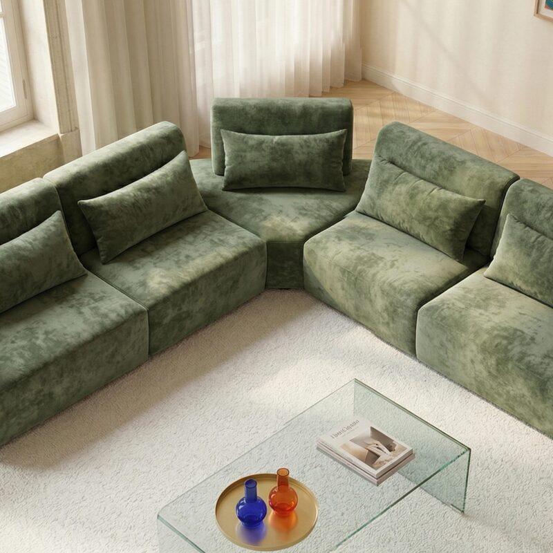 Sofá modular esquinero de 5 plazas de tela con cojines (4/7)