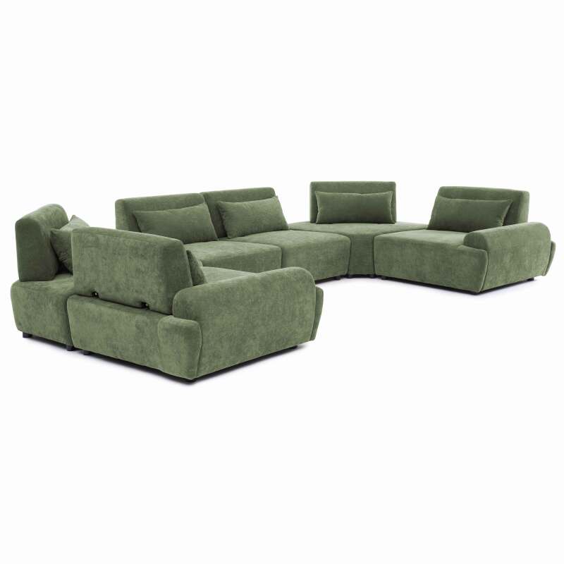 Sofá modular esquinero panorámico de 6 plazas de tela con cojines