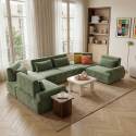 Sofá modular esquinero panorámico de 6 plazas de tela con cojines