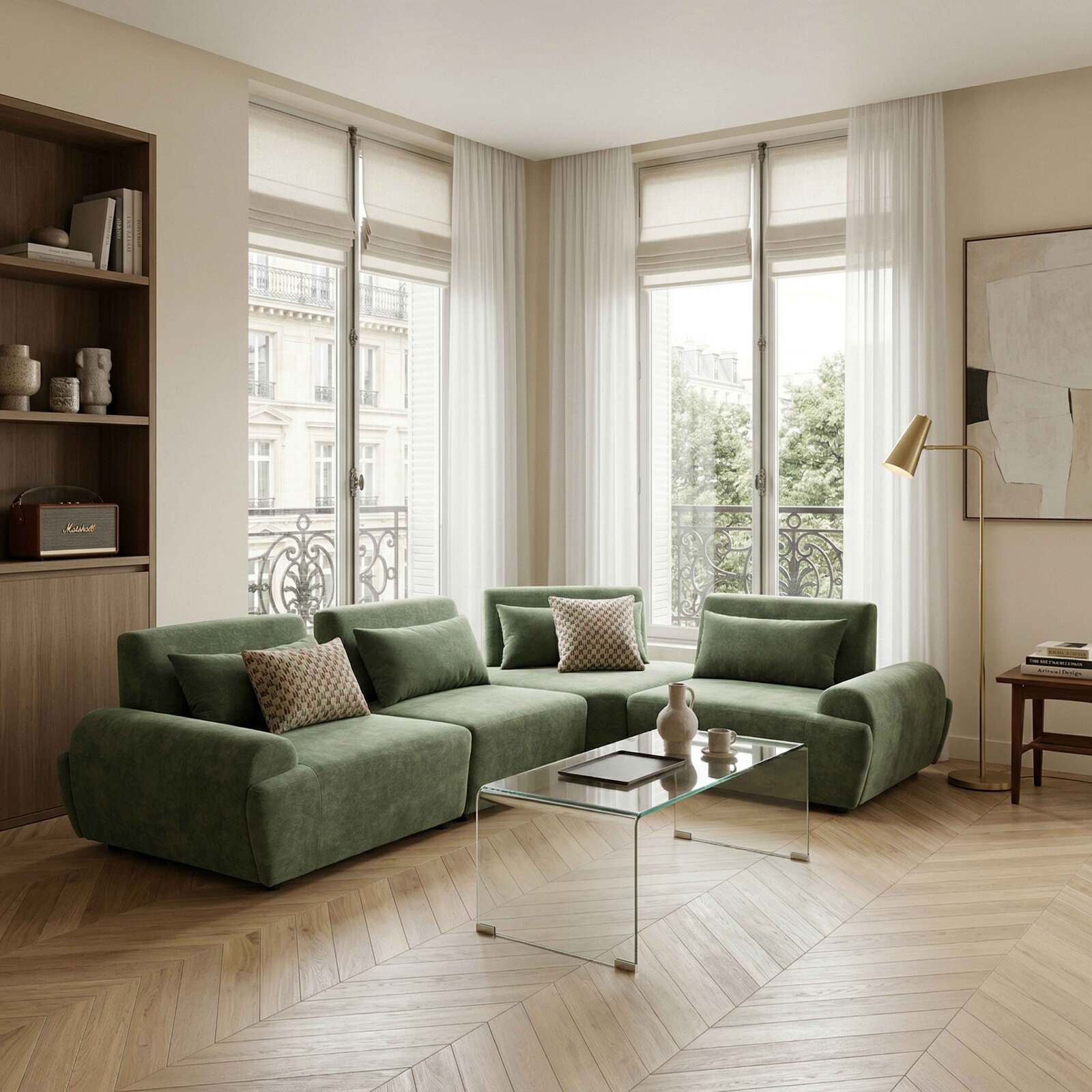 Sillón derecho para sofá modular de tela con cojín