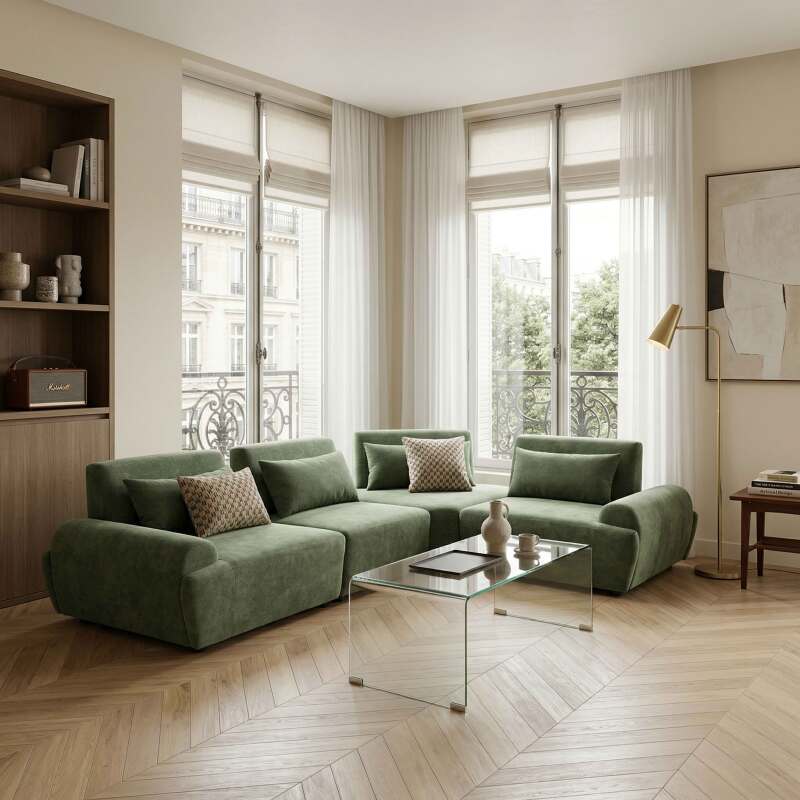 Sillón derecho para sofá modular de tela con cojín (7/8)