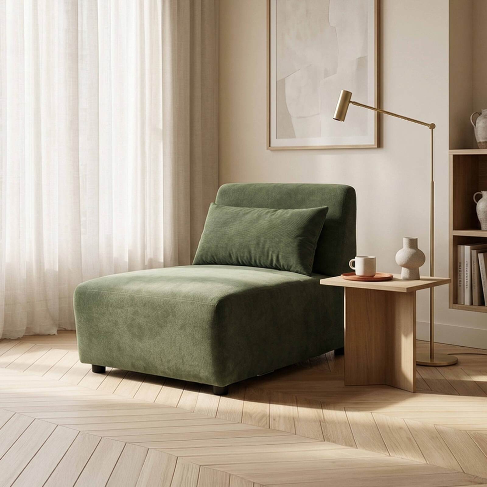 Sillón de tela para sofá modular con cojín