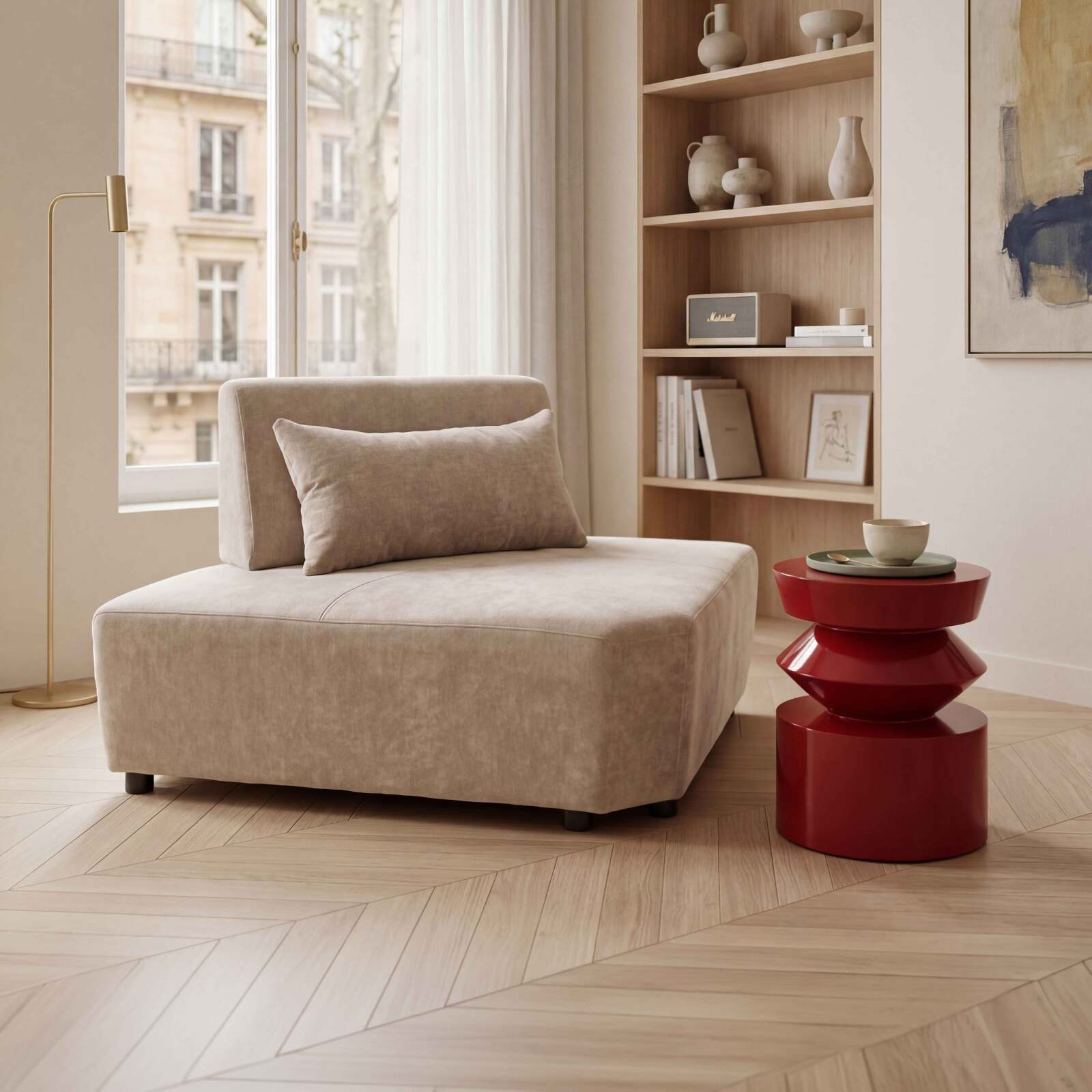 Sillón esquinero de tela para sofá modular con cojín