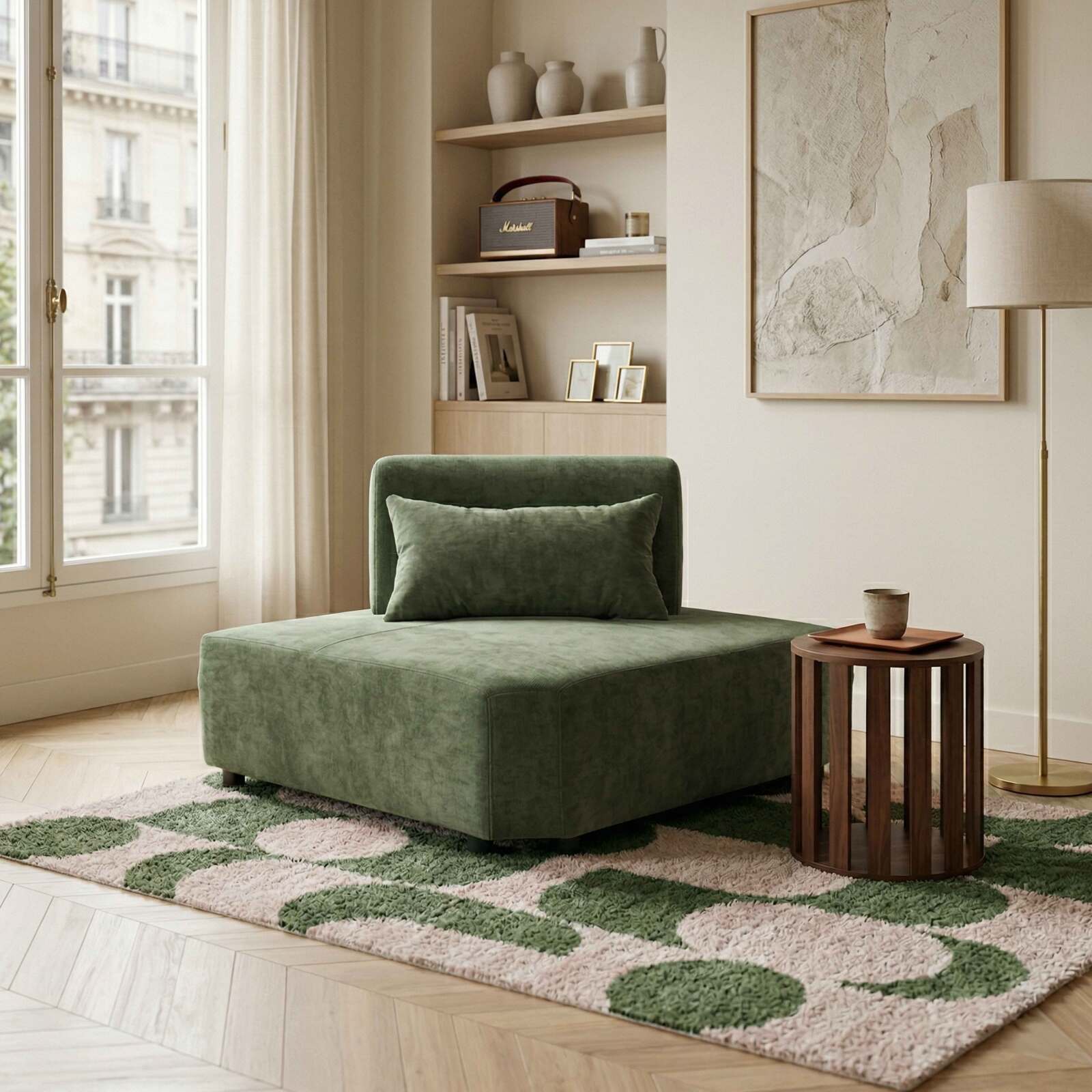 Sillón esquinero de tela para sofá modular con cojín