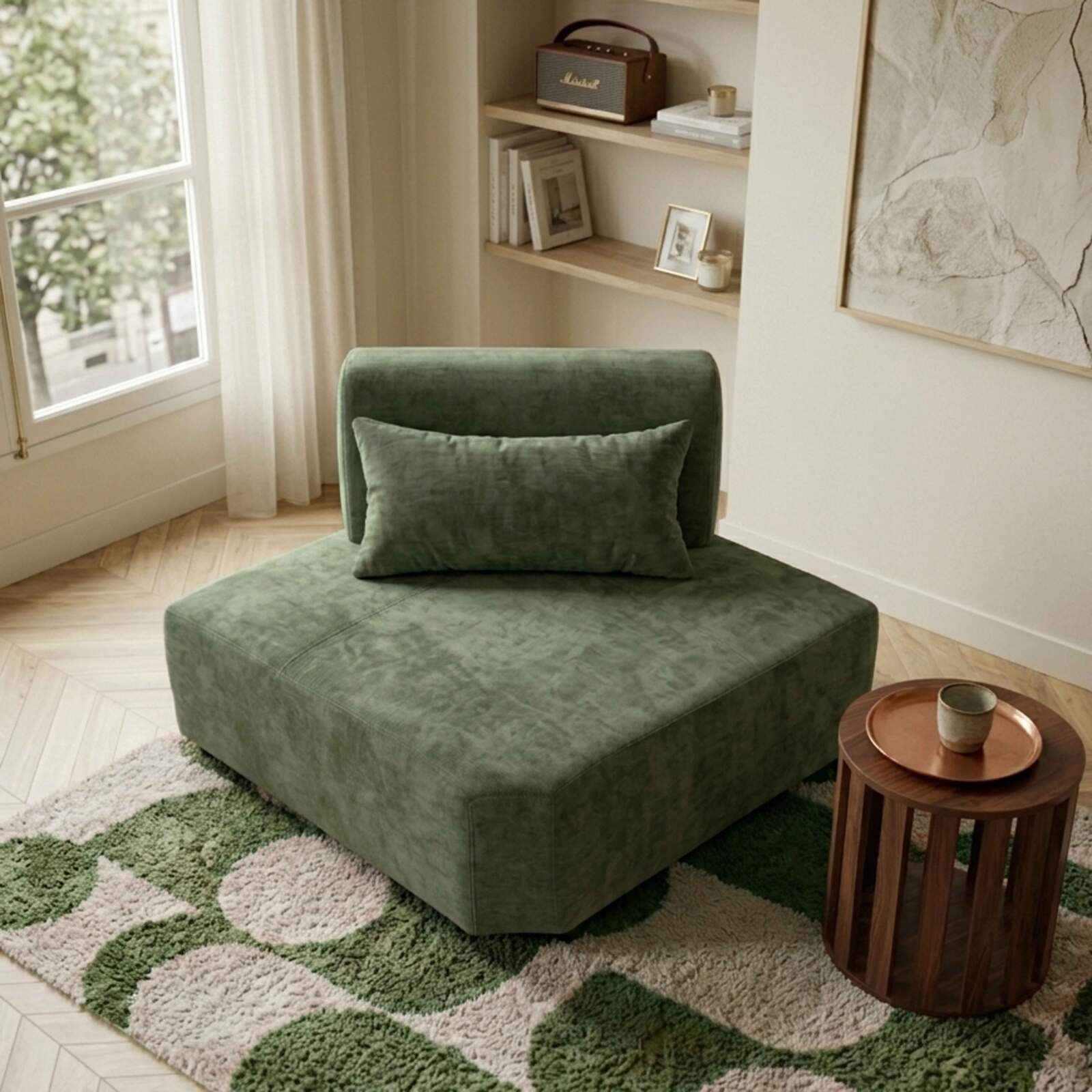 Sillón esquinero de tela para sofá modular con cojín