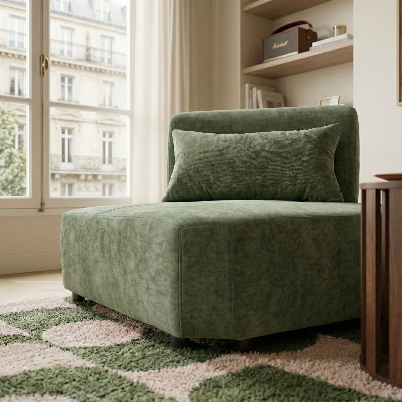 Sillón esquinero de tela para sofá modular con cojín