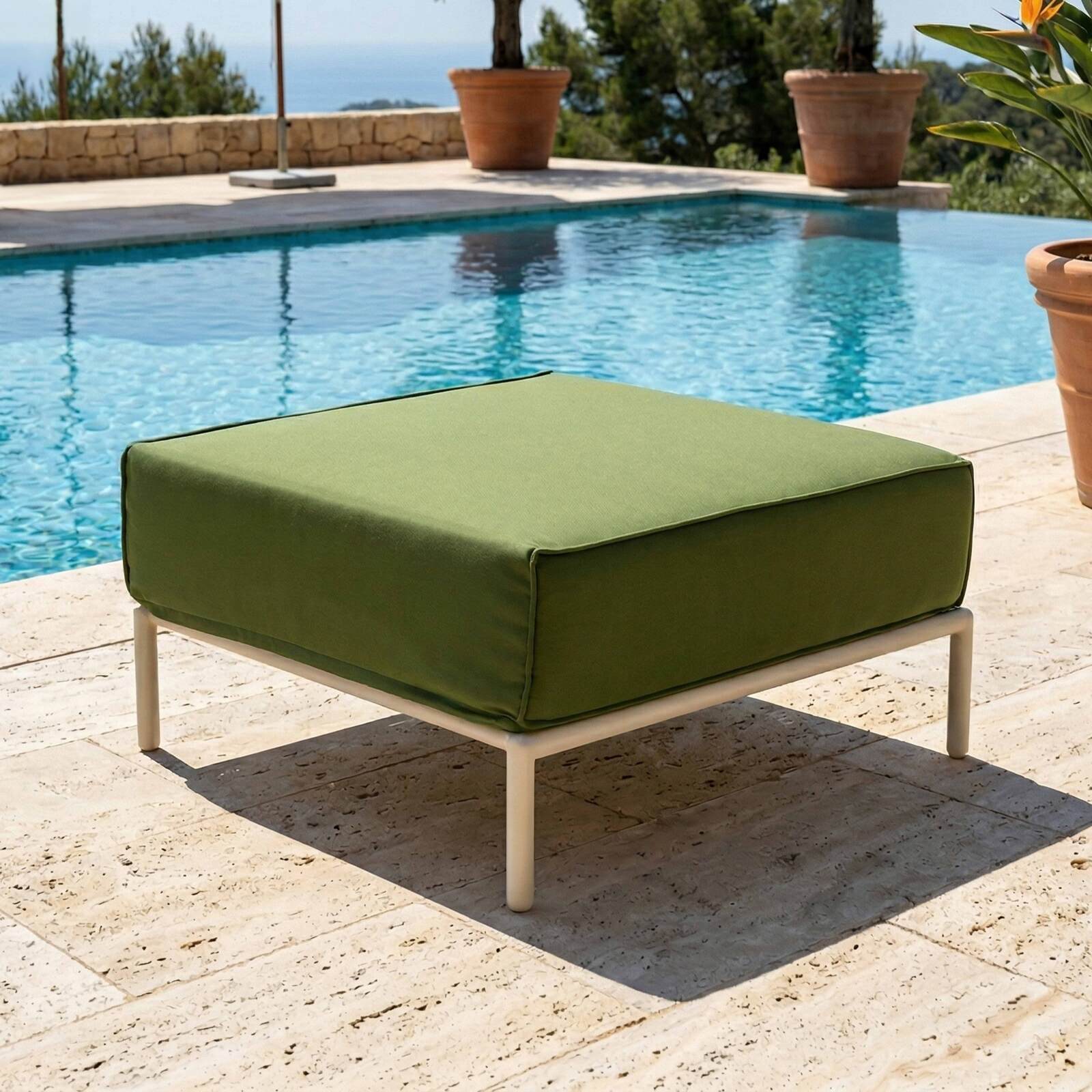 Sofá modular de exterior para 5 personas con 2 sillones, 2 sillones esquineros y 1 puf