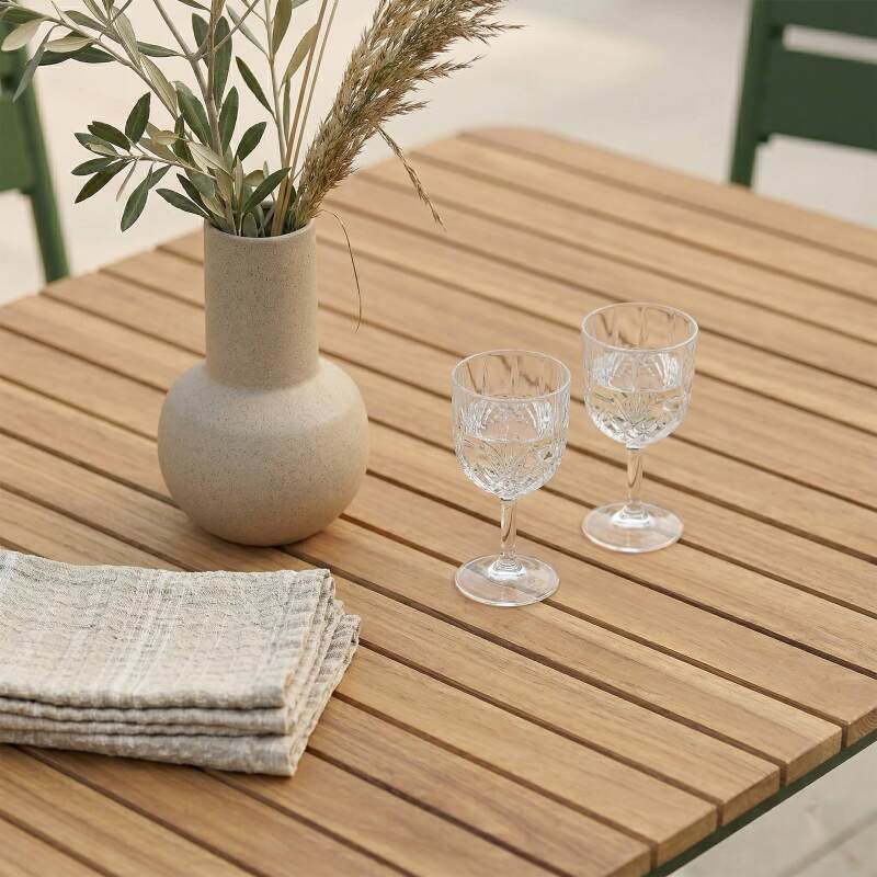 Mesa de jardín efecto madera de metal y polywood 6 personas 160x90 cm (7/8)
