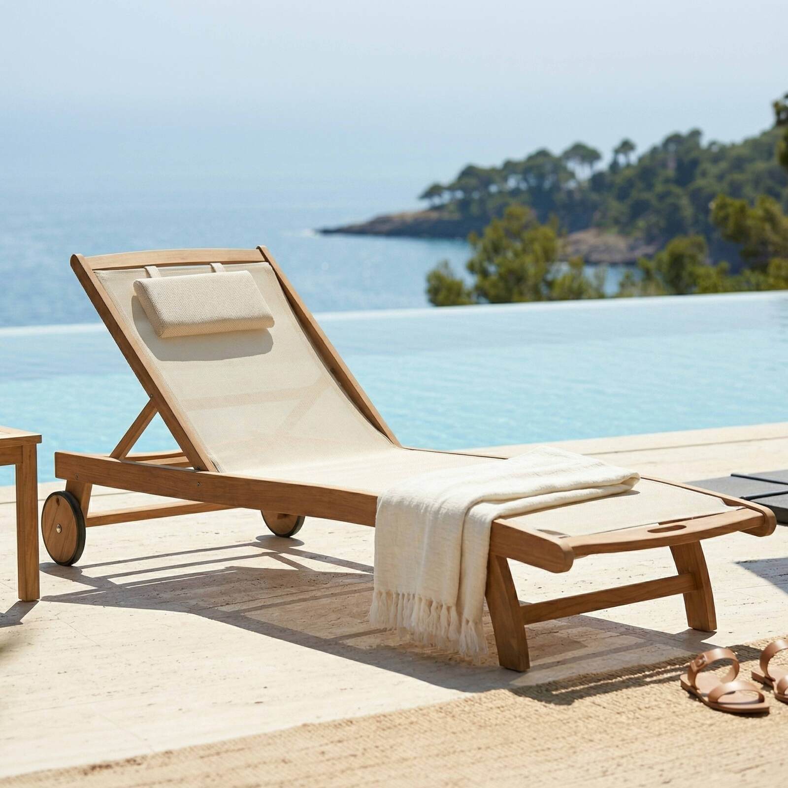 Tumbonas de madera reclinables 5 posiciones con ruedas - Lote de 2