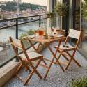 Mesa de jardín cuadrada plegable de madera de eucalipto FSC® 70x70 cm y 2 sillas plegables de textilene
