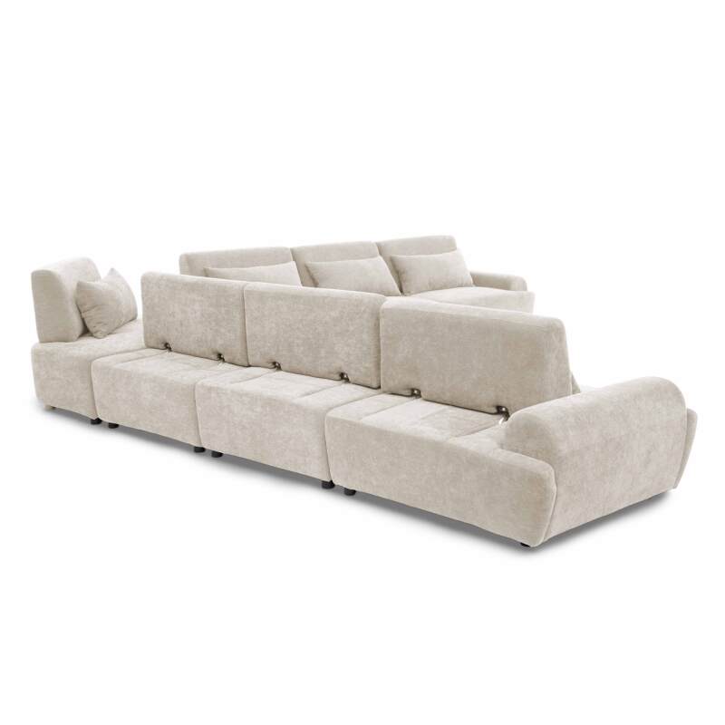 Sofá modular esquinero de 7 plazas de tela con cojines (6/8)