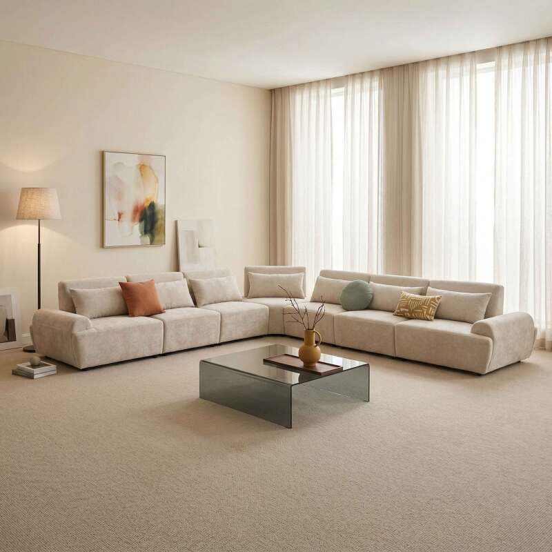 Sofá modular esquinero de 7 plazas de tela con cojines (3/8)