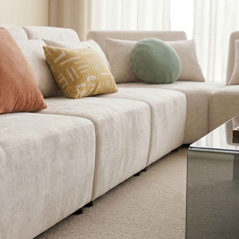 Sofá modular esquinero de 7 plazas de tela con cojines (4/8)