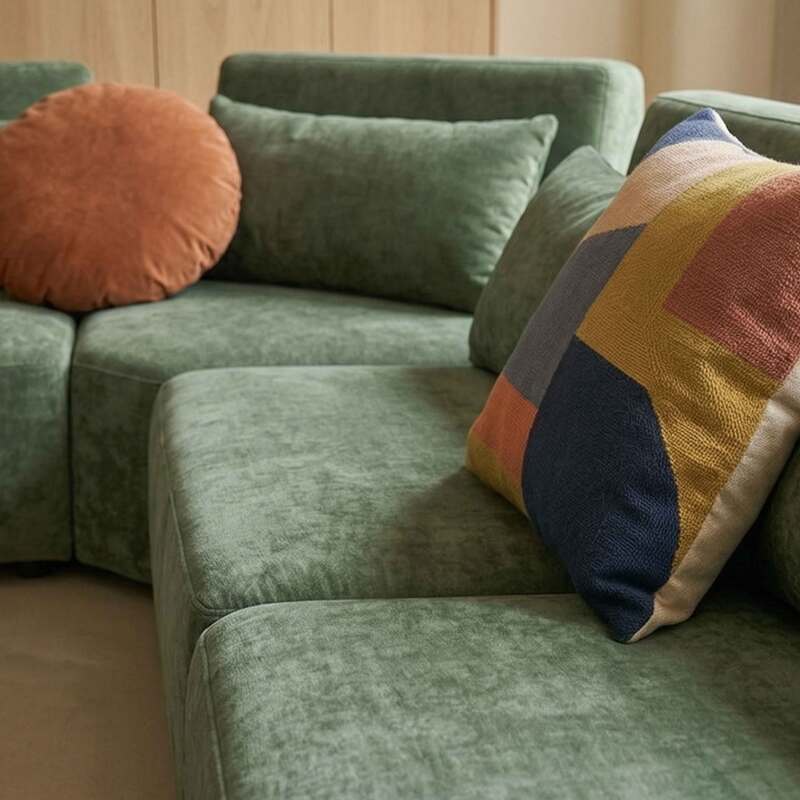 Sofá modular esquinero de 7 plazas de tela con cojines (3/8)