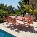 Mesa de jardín de metal 180x90 cm y 8 sillas con reposabrazos