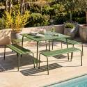 Mesa de jardín cuadrada de metal 120x120 cm y 4 bancos
