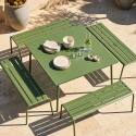 Mesa de jardín cuadrada de metal 120x120 cm y 4 bancos