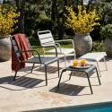 Sillones de jardín bajos de metal y reposapiés desparejados - Lote de 2