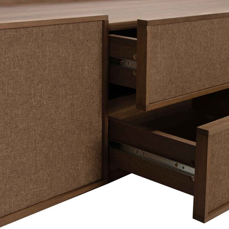 Mueble TV de efecto madera 150 cm en tela estilo escandinavo (8/9)