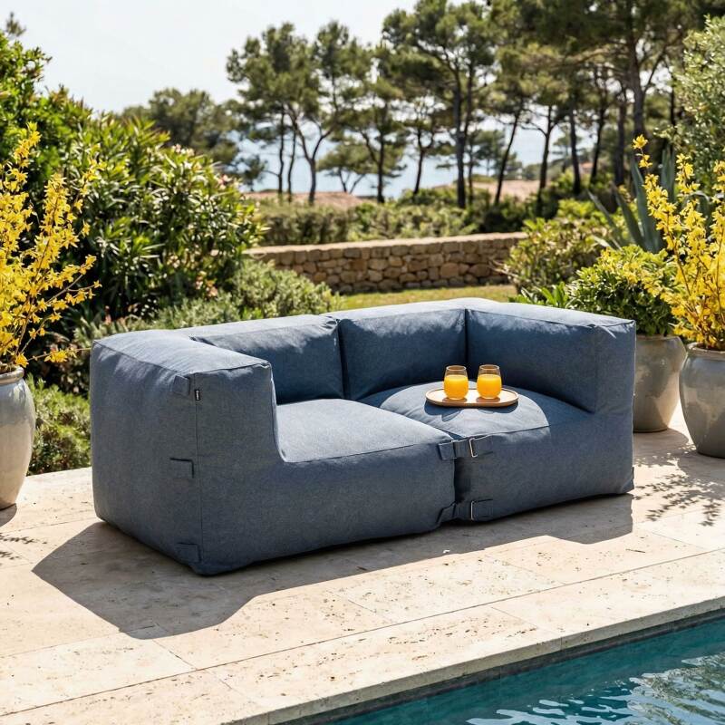 Sofá modular de exterior para 2 personas con 2 sillones esquineros